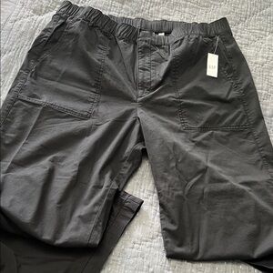 High Rise Easy Wide Leg Khakis GAP sz XL washed Black Elastic Waist Deep pockets